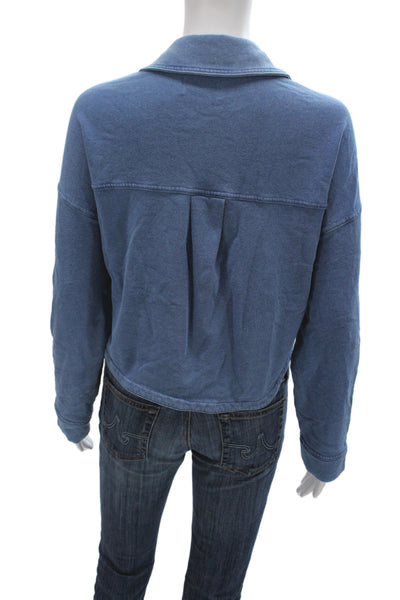 Z Supply Womens Basic Jacket Blue Collared Button Long Sleeve Cotton Size S