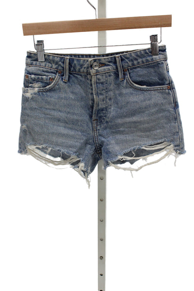 Grlfrnd Womens Cut-Off Cotton Shorts Blue Button Size 23