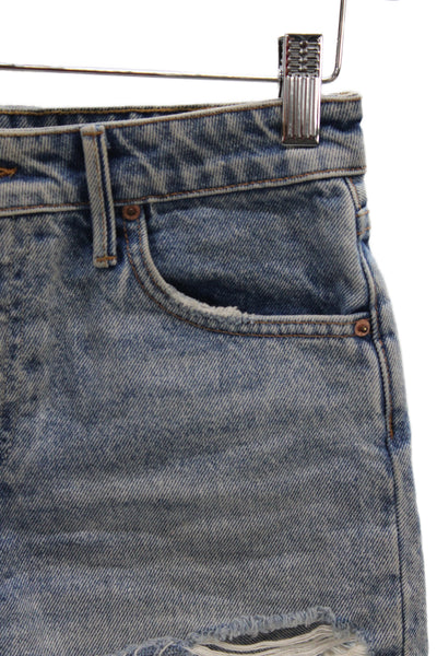 Grlfrnd Womens Cut-Off Cotton Shorts Blue Button Size 23