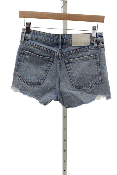 Grlfrnd Womens Cut-Off Cotton Shorts Blue Button Size 23