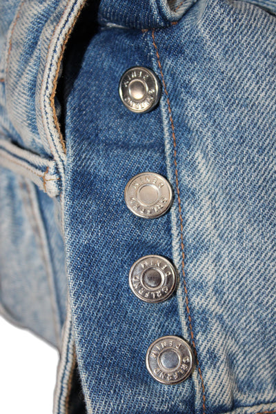 Grlfrnd Womens Cut-Off Cotton Shorts Blue Button Size 23