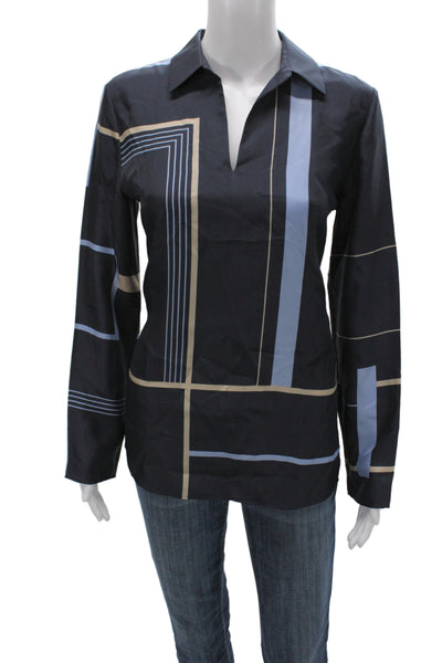 Lafayette 148 New York Women Tunic Blouse Black Silk Long Sleeve Size S