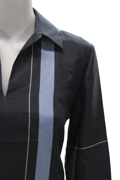 Lafayette 148 New York Women Tunic Blouse Black Silk Long Sleeve Size S