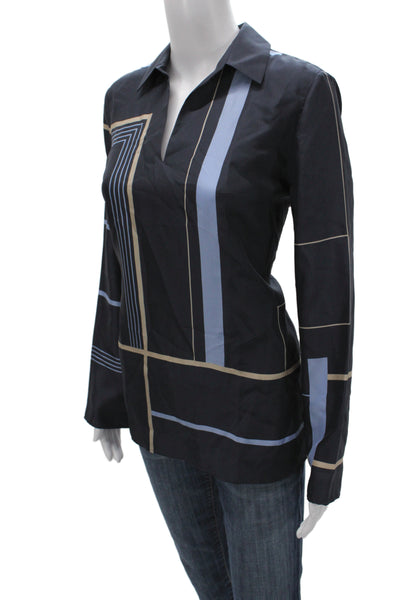 Lafayette 148 New York Women Tunic Blouse Black Silk Long Sleeve Size S