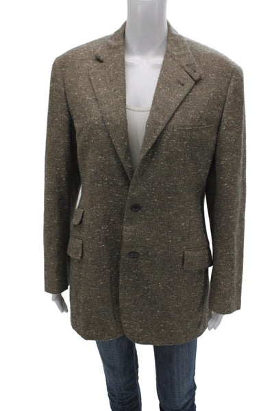 Hermes Women Tweed Button Down Blazer Brown Size 48