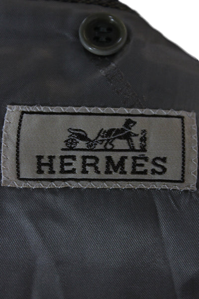 Hermes Women Tweed Button Down Blazer Brown Size 48