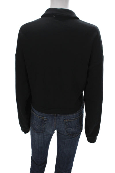 Alo Womens Cropped Polo Collared Long Sleeve Black Cotton Athleisure Size M