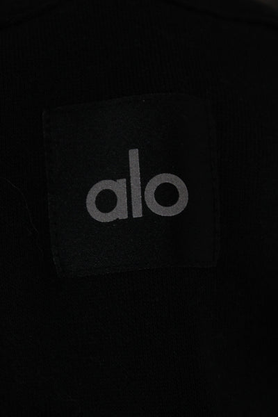Alo Womens Cropped Polo Collared Long Sleeve Black Cotton Athleisure Size M
