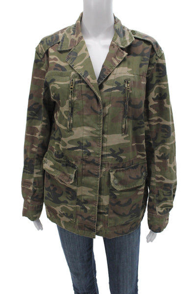 Topshop Womens Green Camouflage Military Jacket Cotton Zip Long Sleeve Size 6
