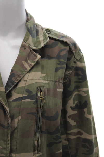 Topshop Womens Green Camouflage Military Jacket Cotton Zip Long Sleeve Size 6