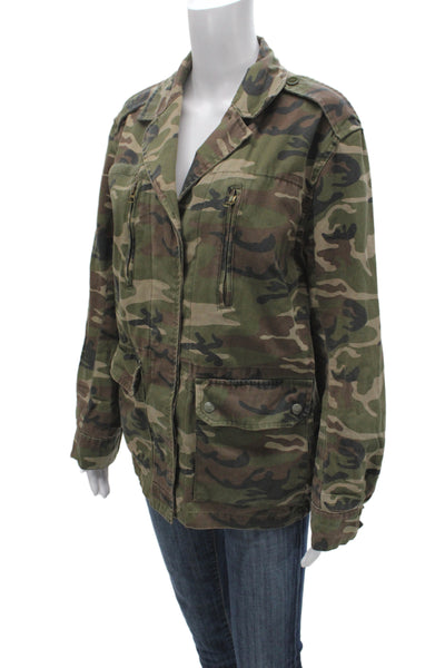 Topshop Womens Green Camouflage Military Jacket Cotton Zip Long Sleeve Size 6
