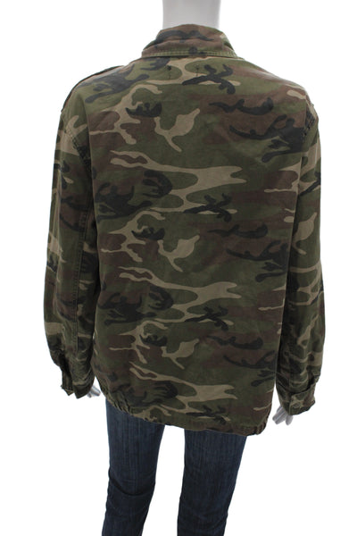 Topshop Womens Green Camouflage Military Jacket Cotton Zip Long Sleeve Size 6