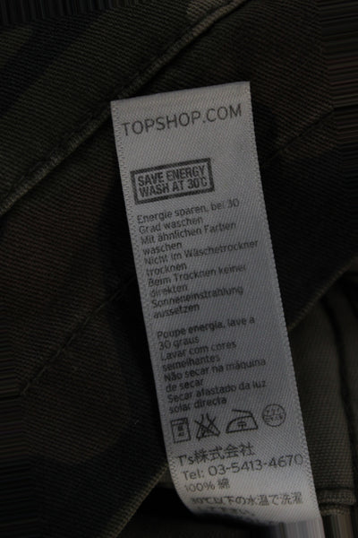 Topshop Womens Green Camouflage Military Jacket Cotton Zip Long Sleeve Size 6