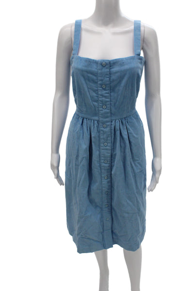 HVN Womens Blue Striped Cotton Sundress Square Neck Sleeveless Mid-Calf Size 6