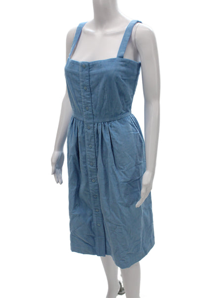 HVN Womens Blue Striped Cotton Sundress Square Neck Sleeveless Mid-Calf Size 6