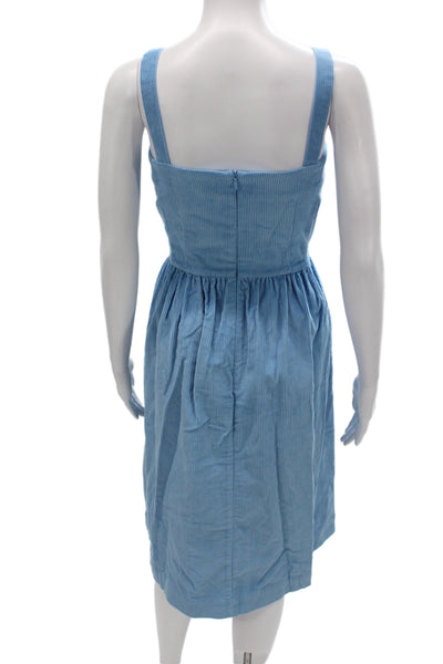 HVN Womens Blue Striped Cotton Sundress Square Neck Sleeveless Mid-Calf Size 6