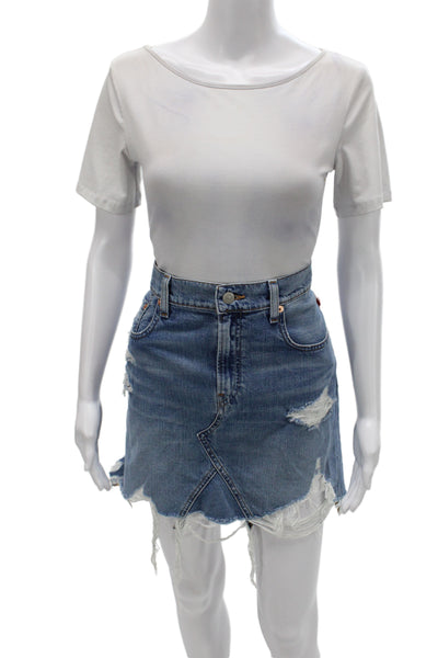 Levis Women Mini Skirt Blue Cotton Solid Button Size 29