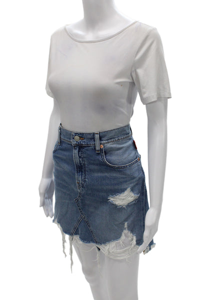 Levis Women Mini Skirt Blue Cotton Solid Button Size 29