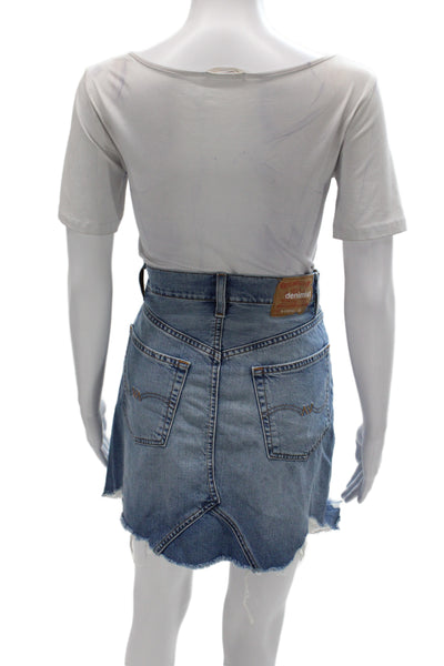 Levis Women Mini Skirt Blue Cotton Solid Button Size 29