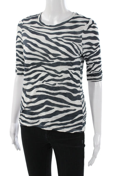 Goldie Womens Black Jersey Animal Print T-Shirt Crew Neck 3/4 Sleeve Size XS