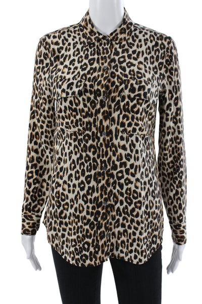 Equipment Femme Womens Silk Animal Print Collared Long Sleeve Blouse Size XS