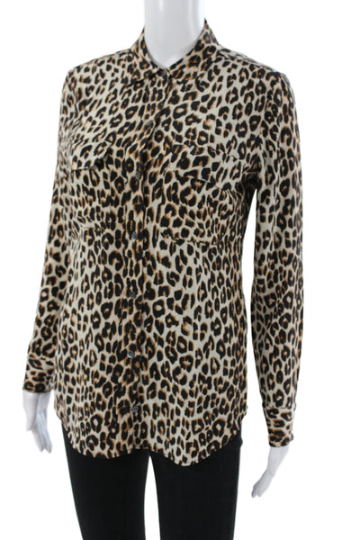 Equipment Femme Womens Silk Animal Print Collared Long Sleeve Blouse Size XS