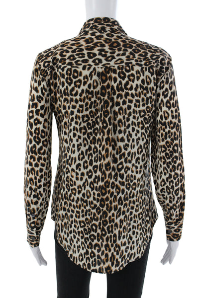 Equipment Femme Womens Silk Animal Print Collared Long Sleeve Blouse Size XS
