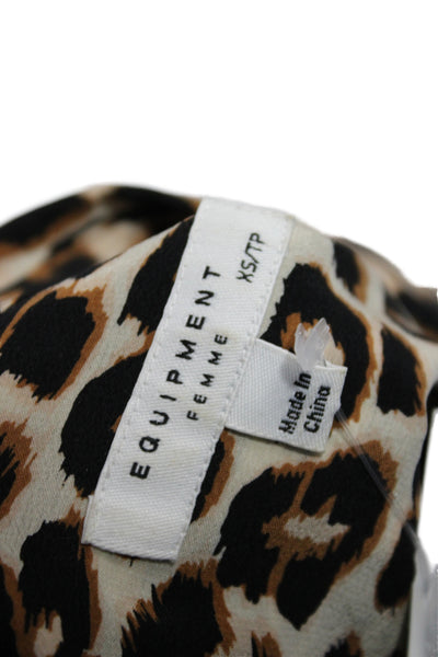 Equipment Femme Womens Silk Animal Print Collared Long Sleeve Blouse Size XS