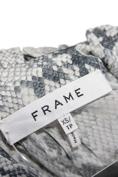 Frame Women Silk Animal Print Mock Neck Short Sleeve Blouse Gray Size XS