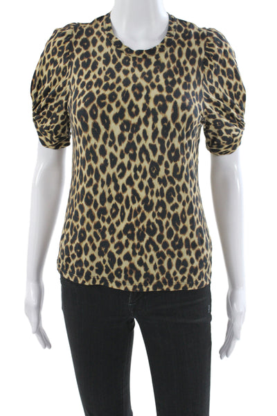 ALC Womens Beige Leopard Jersey Crew Neck Short Sleeve Cotton Size XS