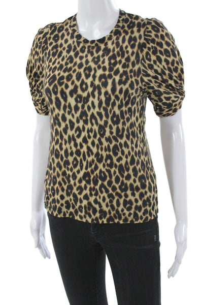 ALC Womens Beige Leopard Jersey Crew Neck Short Sleeve Cotton Size XS
