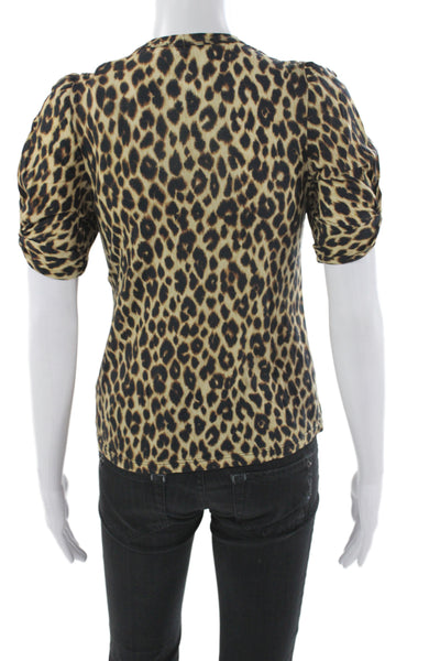 ALC Womens Beige Leopard Jersey Crew Neck Short Sleeve Cotton Size XS