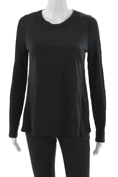 Goldie Womens Basic Black Long Sleeve Crew Neck Pima Cotton T-Shirt Size XS