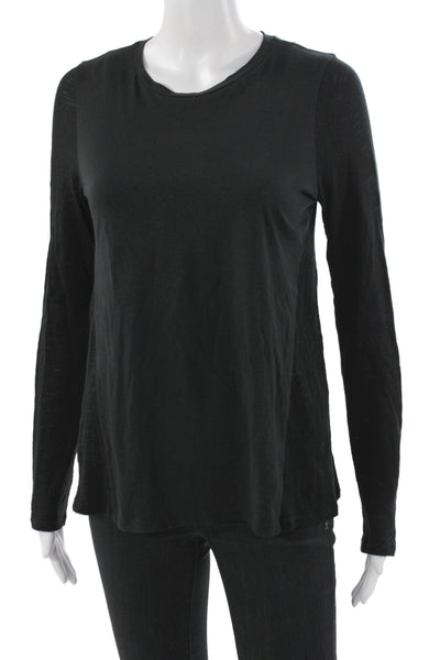 Goldie Womens Basic Black Long Sleeve Crew Neck Pima Cotton T-Shirt Size XS