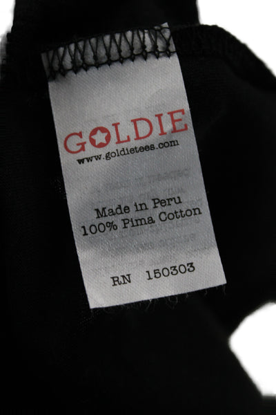 Goldie Womens Basic Black Long Sleeve Crew Neck Pima Cotton T-Shirt Size XS