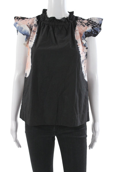 Sea New York Womens Tunic Blouse Black High Neck Short Sleeve Cotton Size 00