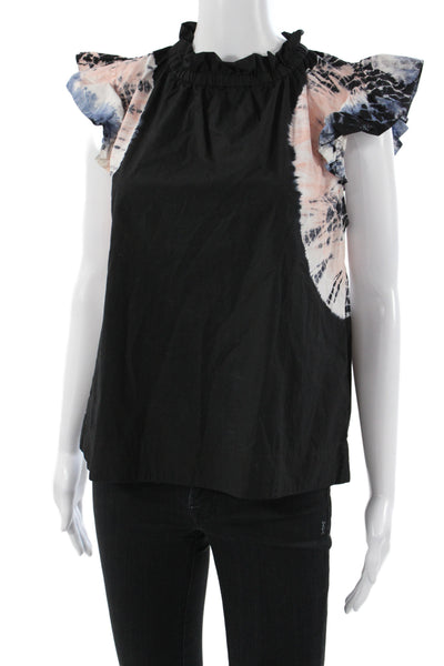 Sea New York Womens Tunic Blouse Black High Neck Short Sleeve Cotton Size 00
