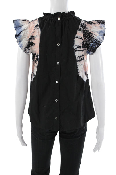 Sea New York Womens Tunic Blouse Black High Neck Short Sleeve Cotton Size 00