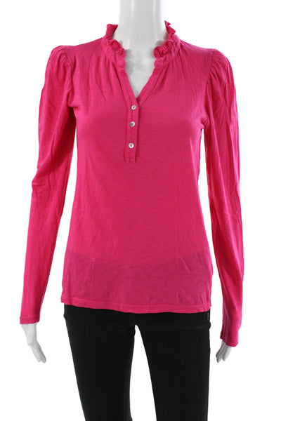Sundry Womens Pink Jersey T-Shirt Henley Button Long Sleeve Pima Cotton Size 0
