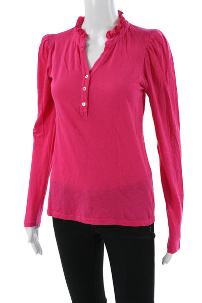Sundry Womens Pink Jersey T-Shirt Henley Button Long Sleeve Pima Cotton Size 0