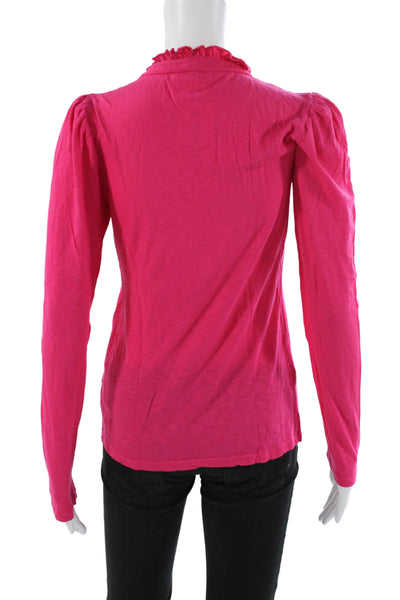 Sundry Womens Pink Jersey T-Shirt Henley Button Long Sleeve Pima Cotton Size 0
