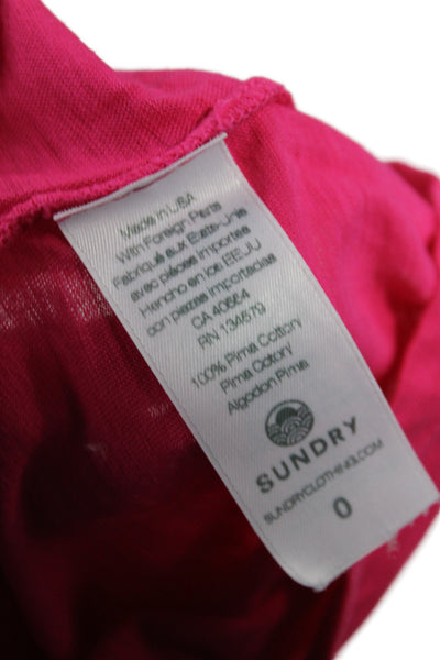 Sundry Womens Pink Jersey T-Shirt Henley Button Long Sleeve Pima Cotton Size 0