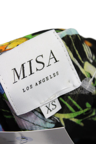 Misa Womens Black Floral Mini Dress Long Sleeve Round Neck Polyester Size XS