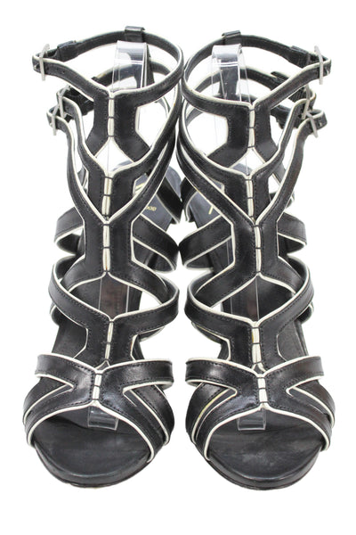Brian Atwood Womens Leather Strappy Stiletto Heels Black White Size 7