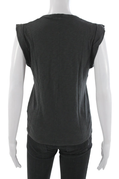 Veronica Beard Women Gray Crew Neck Short Sleeve Cotton T-Shirt Size XS