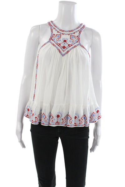 Marant Etoile Women Tunic Blouse Sleeveless White Geometric Size 34