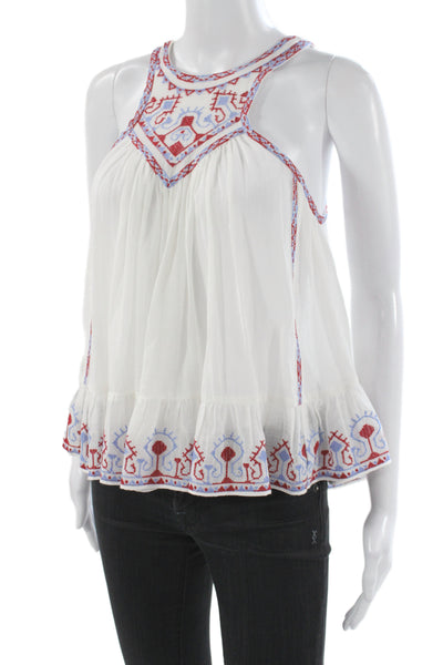 Marant Etoile Women Tunic Blouse Sleeveless White Geometric Size 34