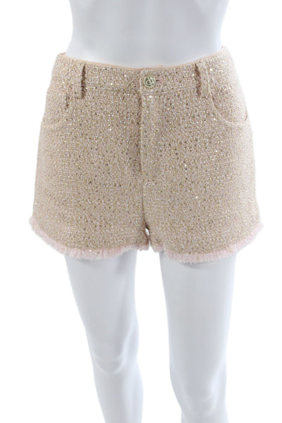 Twinset Women Beige Tweed Hot Pants Button Size S