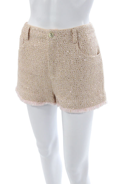 Twinset Women Beige Tweed Hot Pants Button Size S