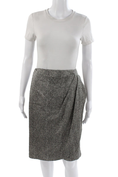 Giorgio Armani Womens Straight Pencil Herringbone Silk Knee Skirt Black Size 40